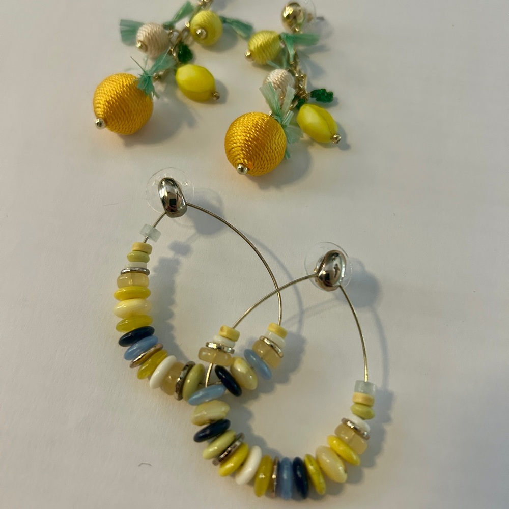 Yellow and Blue Beaded Earrings